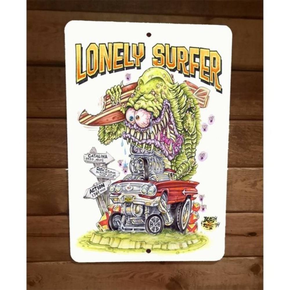 Lonely Surfer Monster Art 8x12 Metal Wall Car Sign Garage Poster Hot Rod